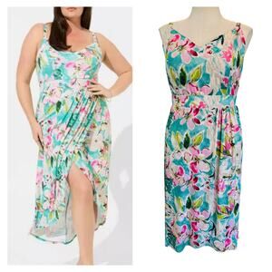 Torrid 3 (3X 22/24) Tropical Floral Midi‎ Studio Knit V-Neck Wrap Tank Dress New